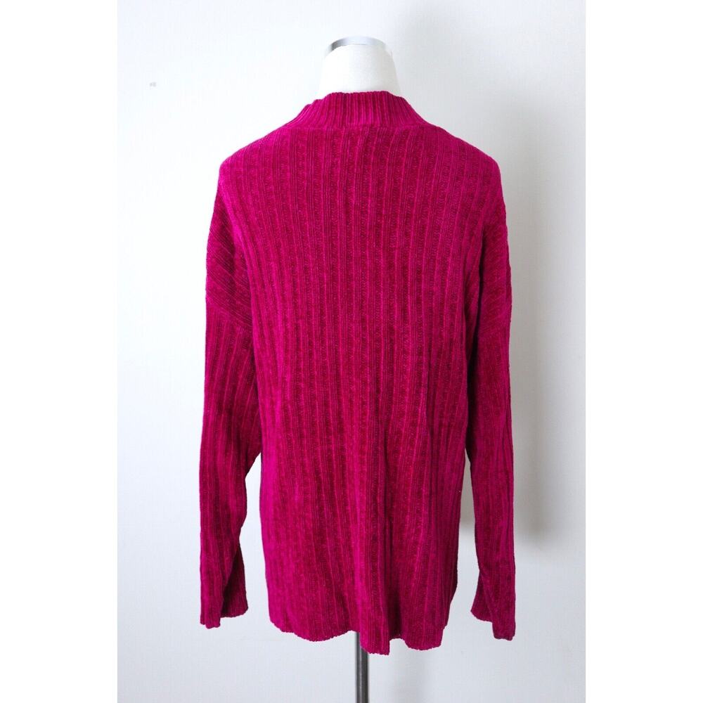 Vintage 1990s Talbots Kids XL Chenille Rib Knit Sweater Rayon Fuchsia Pink - Picture 7 of 10